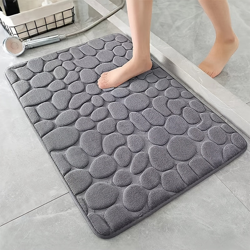 1pc Memory Foam Bath Rug, Cobblestone Embossed Bathroom Mat, Rapid Water Absorbent And Washable Bath Rugs, Non-Slip, Thick, Soft And Comfortable Carpet For Shower Room, Bathroom Accessories