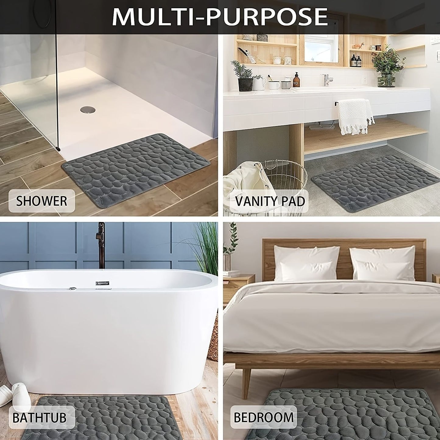 1pc Memory Foam Bath Rug, Cobblestone Embossed Bathroom Mat, Rapid Water Absorbent And Washable Bath Rugs, Non-Slip, Thick, Soft And Comfortable Carpet For Shower Room, Bathroom Accessories