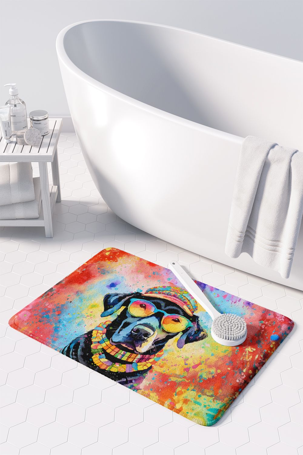 Black Labrador Hippie Dawg Memory Foam Kitchen Mat Machine Washable Anti-Fatigue Mat Cushion Comfort Bath Mat or Kitchen Rug